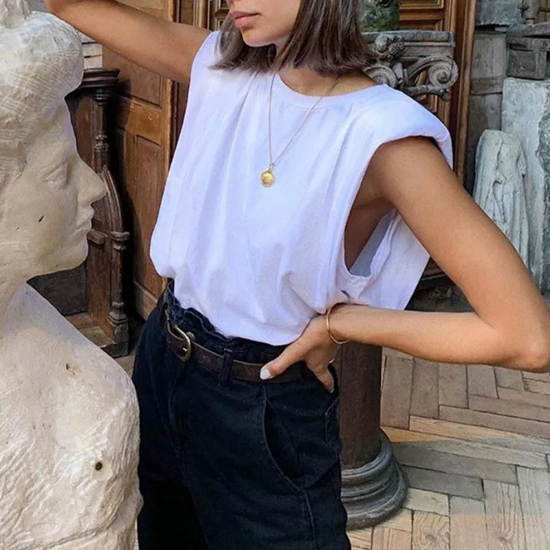 Женские футболки с хлопковой подкладкой на плечах однотонный топ без рукавов