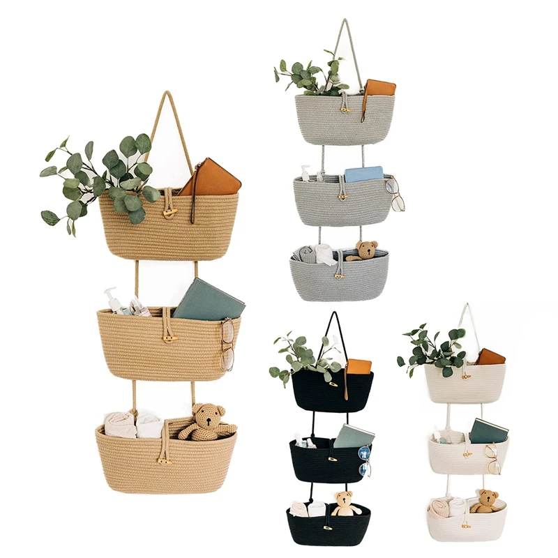 

Rope Over The Door Basket 3-Tier Wall Hanging Basket For Storage Over Door Organizer Hanging Baskets For Room