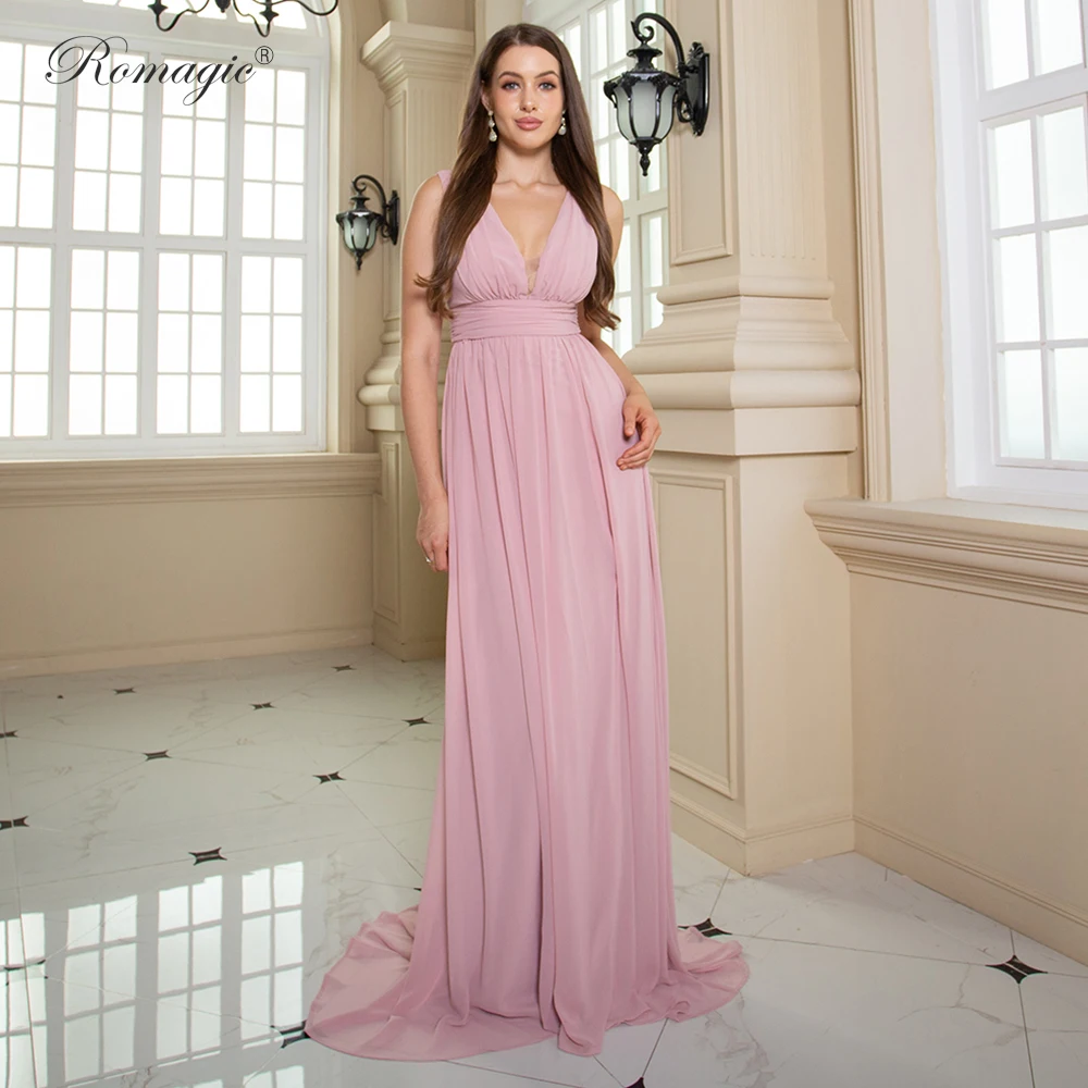 

Pink Bridesmaids Sleeveless Evening Gown V-Neck Pleated Slit Luxury Chiffon Dress Wedding Party Burgundy Elegant Women's 2022