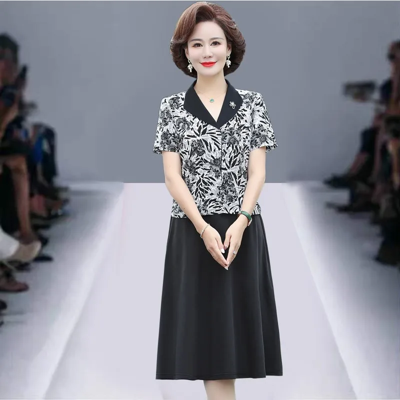 

Korean Fashion Print patchwork Dress For Women Summer Thin Casual Short Sleeve Vestido Vintage Mid-length A-line Dresses