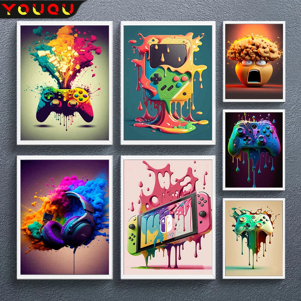 

YOUQU Cartoon Series DIY Diamond Painting Game Console Landscape Full Diamond Diamond Mosaic Embroidery Home·bar Decoration