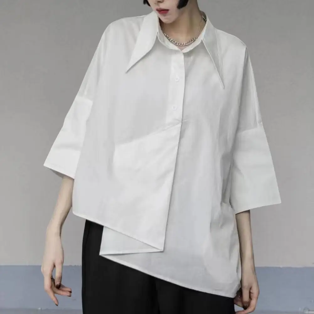 

Cool Summer Spring Shirt Three Quarter Sleeves Streetwear Turn-down Collar Women Men Top Loose Adult Shirt Adult Clothes
