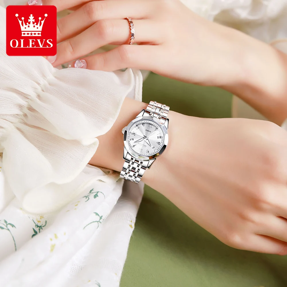 OLEVS Original Top Brand Stainless Steel Strap Quartz Watches for Women Waterproof Wristwatch Small Dial Light Watch enlarge