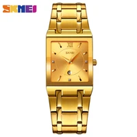 skmei luxury business gold rectangle quartz man watches 30m waterproof date stainless steel wrist watch for men 9263