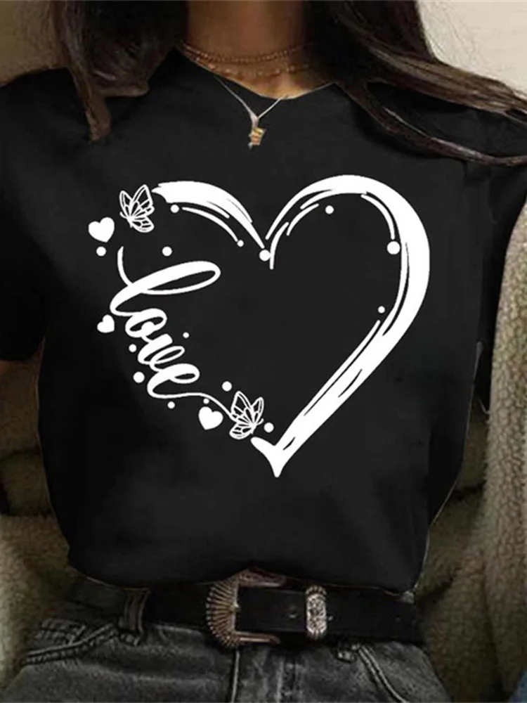 

Женская футболка с принтом сердечек бабочек Harajuku Y2K, повседневный женский топ для девочек, футболки для женщин