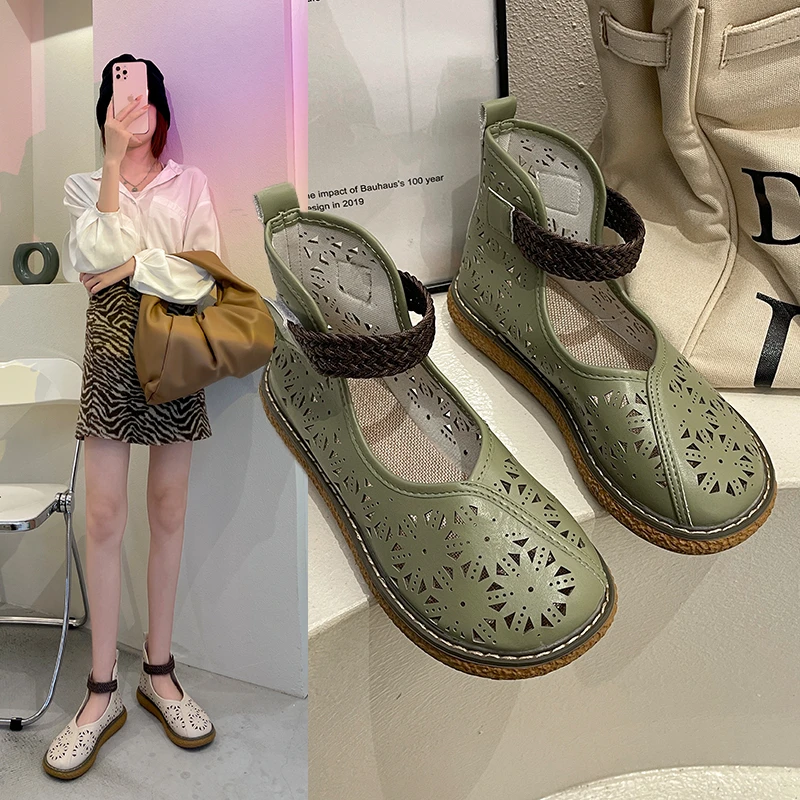 

Женские туфли на плоской подошве в стиле ретро, Новинка весна-лето 2022, модная женская обувь в этническом стиле с ремешком и пряжкой «одно сло...