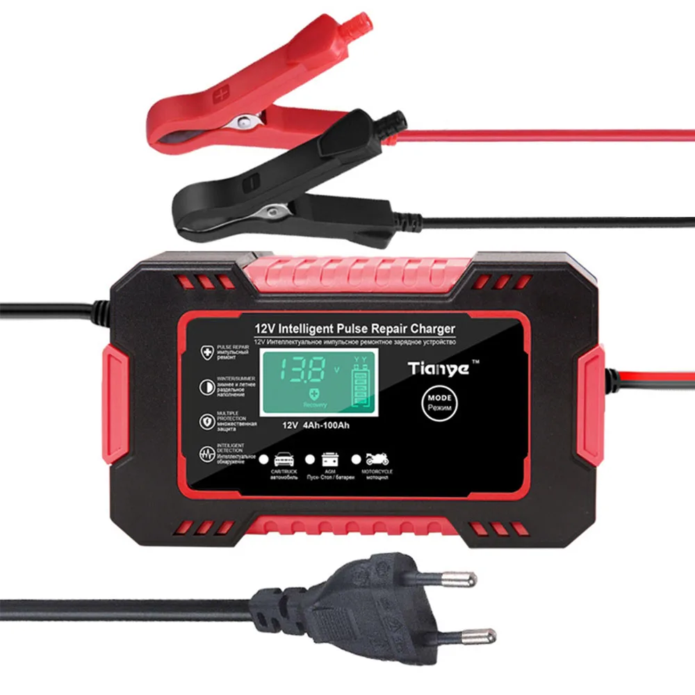 12V 6A Digital Display Motorcycle & Car Battery Charger Pulse Repairing Portable battery Wet Dry Lead Acid