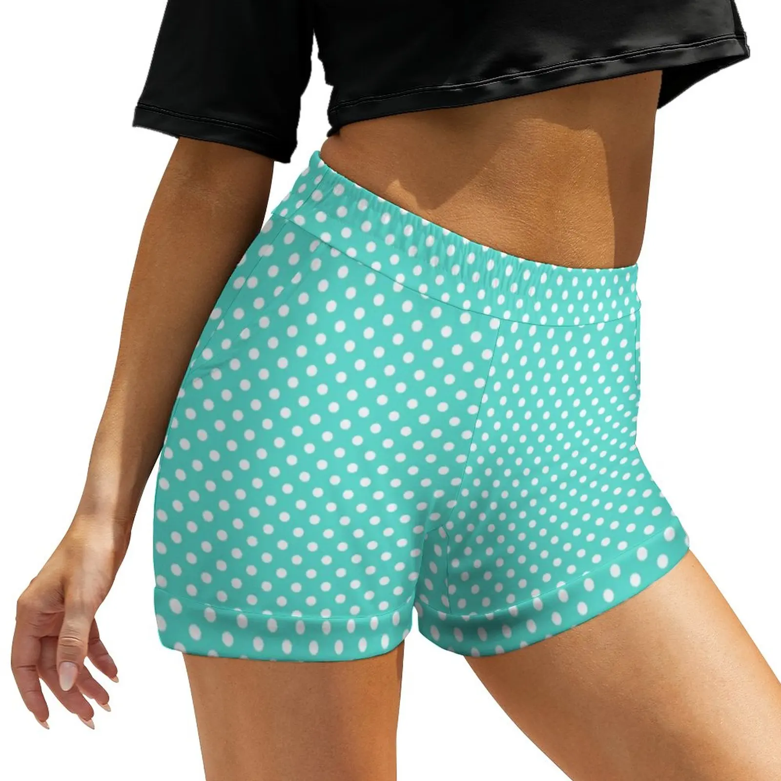 

Teal Blue Polka Dot Shorts Retro Turquoise Trendy Oversized Street Wear Shorts High Waist Sexy Short Pants Women Print Bottoms