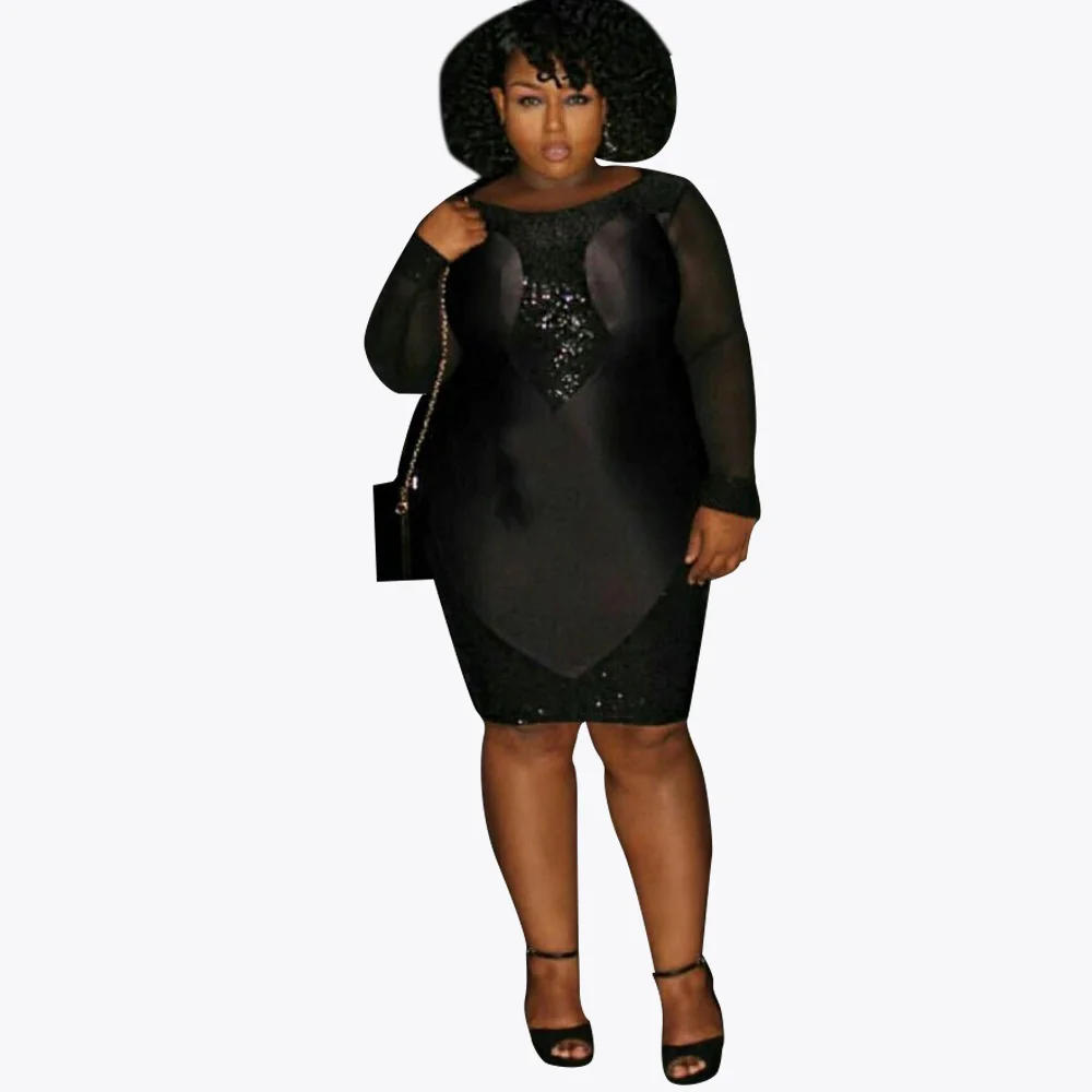 

Plus Size Oversized Women's Mesh Sequins Round Neck Commuter Dress Large Pearl Bubble Bead Dresses 2022 Sexy Large Women