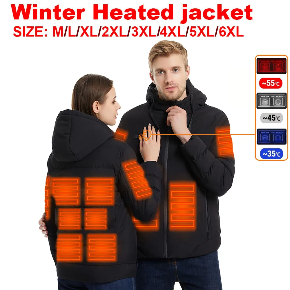 Heated Jacket, USB Intelligent Dual Control Switch 4-11 Zone Heated Jacket, Men's Women's Warm Cotton Jacket with Removable Hood