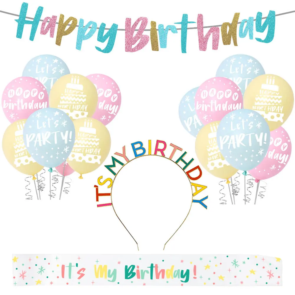 

Happy Birthday Headband Balloon Garland Bunting Boy Girl Baby Shower Decorations Birthday Christening Party Balloon Decoration