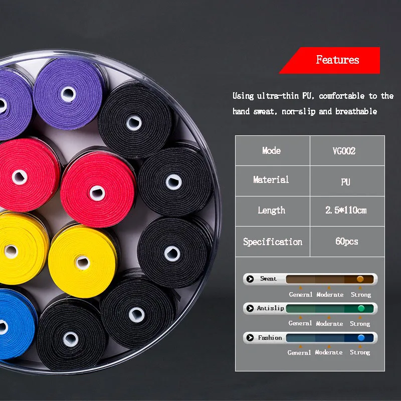 60 шт. VG002 теннисная ракетка для бадминтона Overgrip впитывающая пот лента