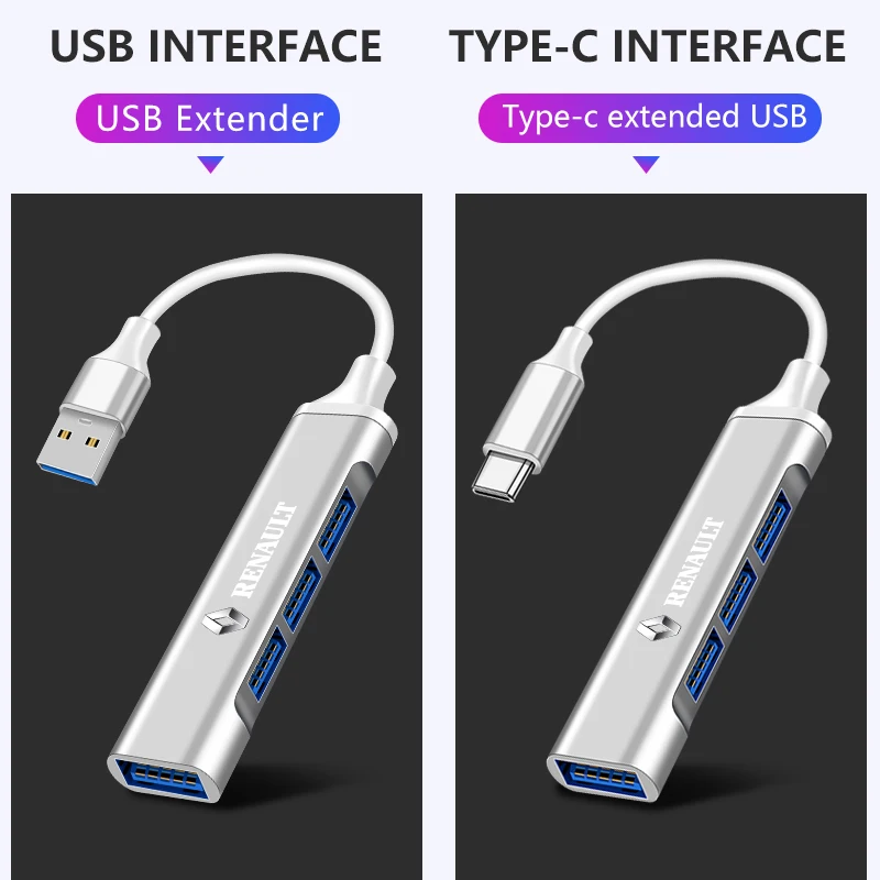 Фото Новый 1 шт. USB-адаптер Type-C Turn, многопортовый распределитель-концентратор для Renault Megane 2 3 4 Twingo Clio Talisman Captur Trafic Scenic 2 №4
