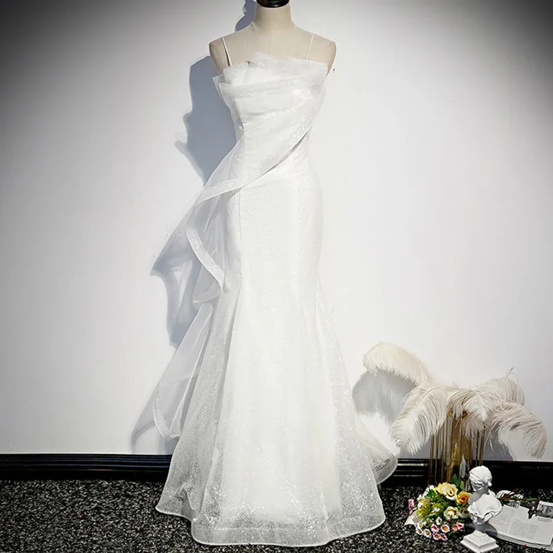 

White Wedding Dress Simple Temperament Slip Dresses Bandage Mermaid Floor Length Sexy Evening Dress Women Prom Gown