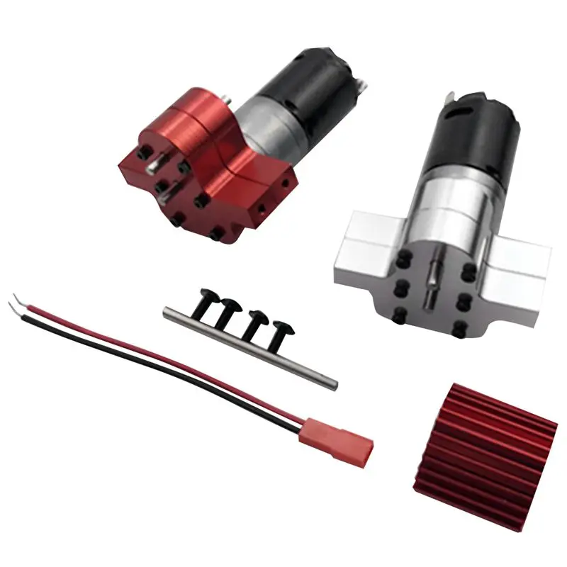 

2Set 370 Brushed Motor+Alloy Heat Sink Gear Box Set With Steel Gears For WPL Henglong C14 C24 B14 Red & Silver