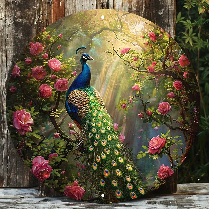 Яркий павлиний и розовые розы алюминиевый настенный знак устойчивый к УФ