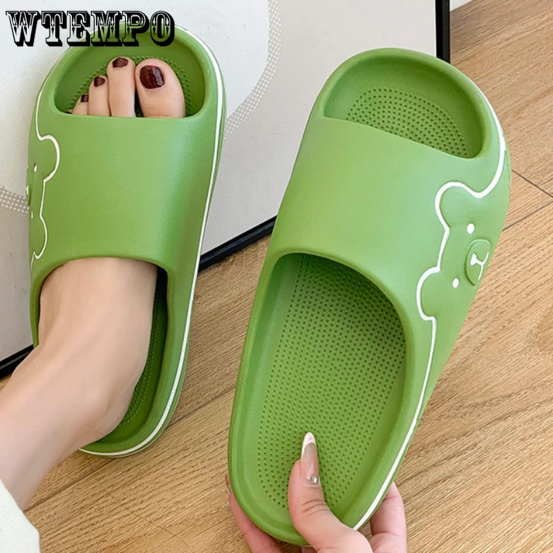 

WTEMPO Lovely Slippers Summer Cartoon Bear Flip Flops Couple Beach Slides Sandals Soft Thick Soled Bathroom Shoes Wholesale