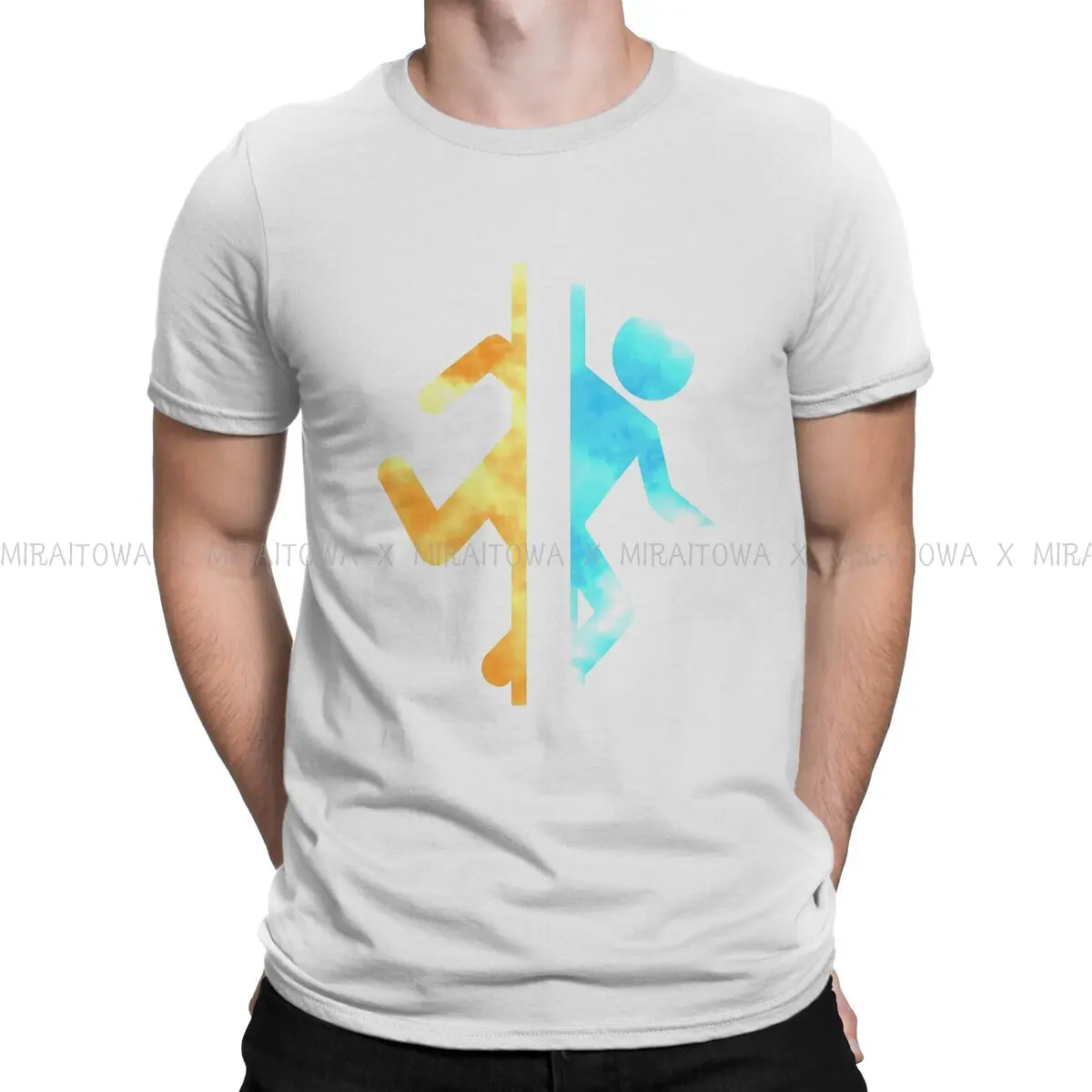 

Portal FPS Game Puzzle Crewneck TShirts Minimalist Watercolour Classic Distinctive Men's T Shirt New Trend Clothing 6XL