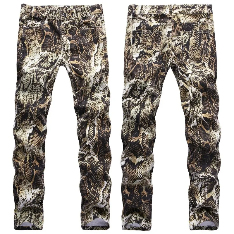 Men's Snakeskin Slim Fit Hip Hop Cool Print Snake Pattern Night Singer Performance Jeans