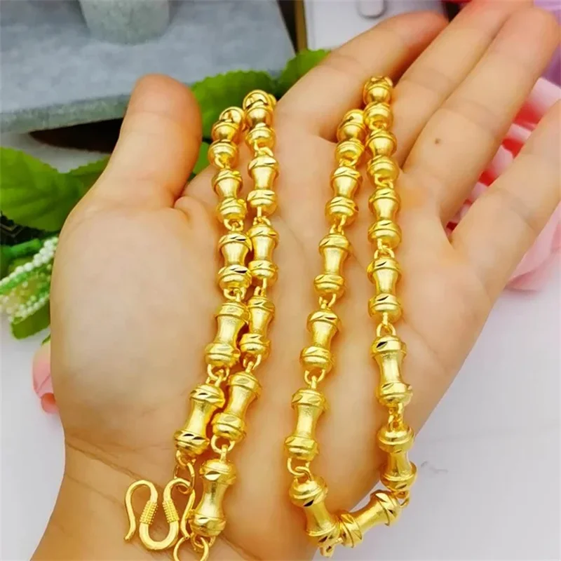 Фото Роскошное ожерелье из настоящего золота 24K, золотая цепочка 24K AU999 в форме бамбука для мужчин, стильная мужская цепочка-кость, ювелирное украшение на удачу и благополучие, подарок №4