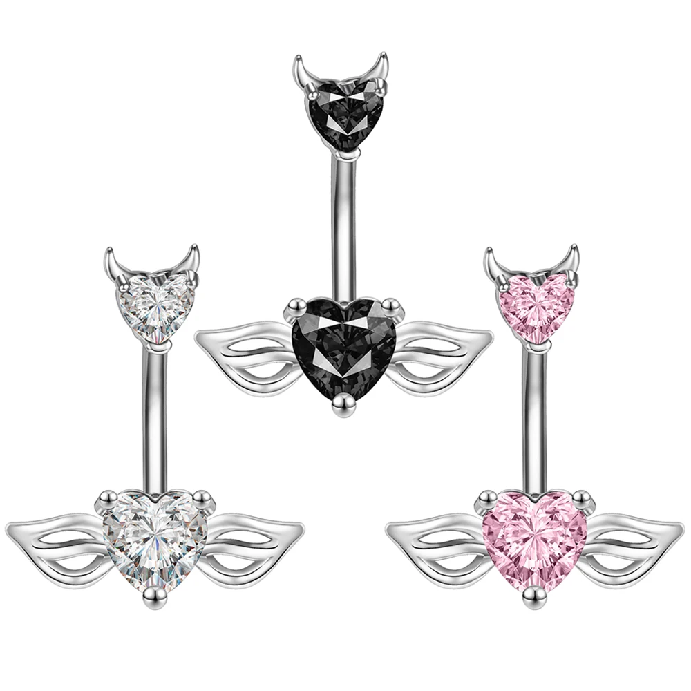 

ZS 14G 1PC Devil Heart Navel Piercing Chain Drop Belly Ring Zircon Heart Body Piercings Jewelry Spider Snake Belly Button Rings