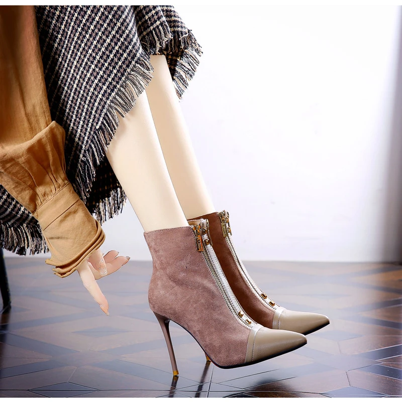 High Heels Botas De Mujer 2022 Autumn New Fashion Zipper Women's Shoes Metal Pointed Toe Office High Heels Zapato De Boots
