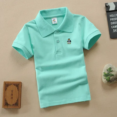 Летняя рубашка-поло с коротким рукавом для маленьких мальчиков, зеленая детская одежда, детская хлопковая школьная форма, футболки-поло
