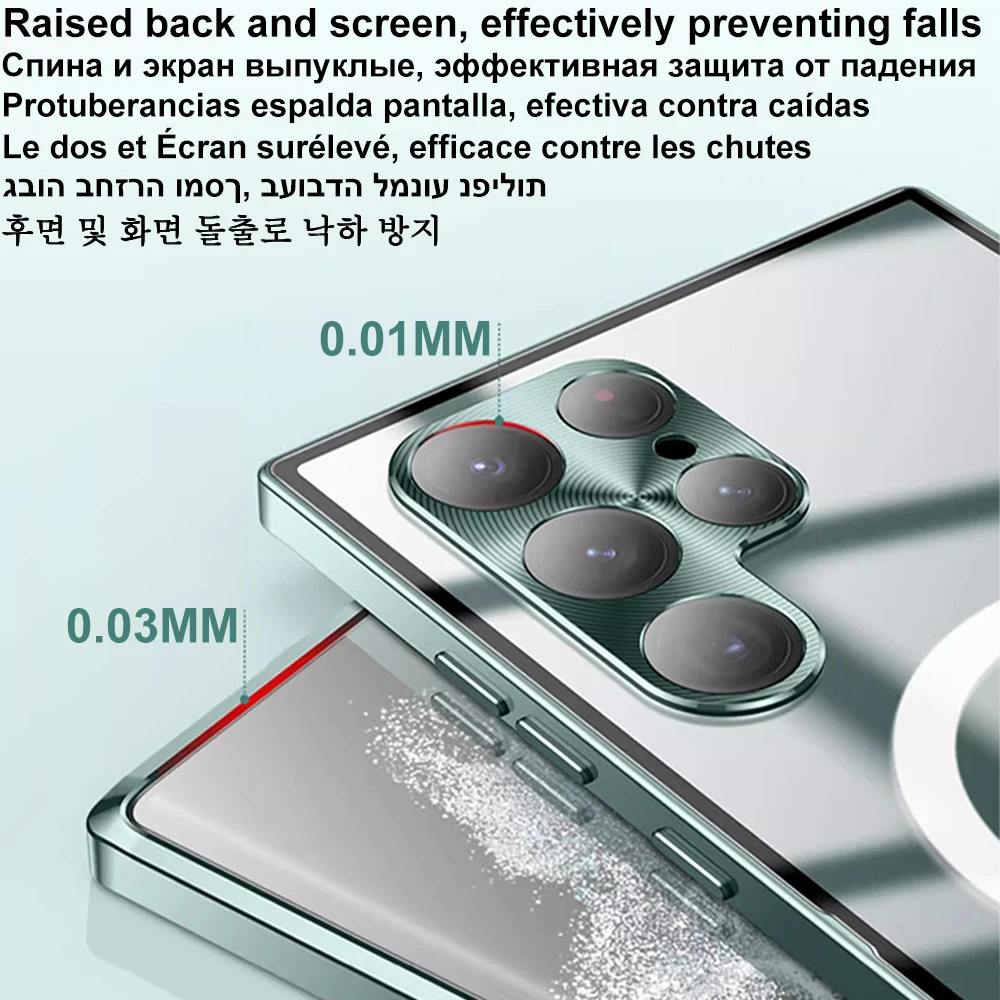 Original Wireless Magnet Plating Cover For Magsafe Case Samsung Galaxy S21 Fe S22 Plus S23 Ultra 4K Glass Full Camera Protection