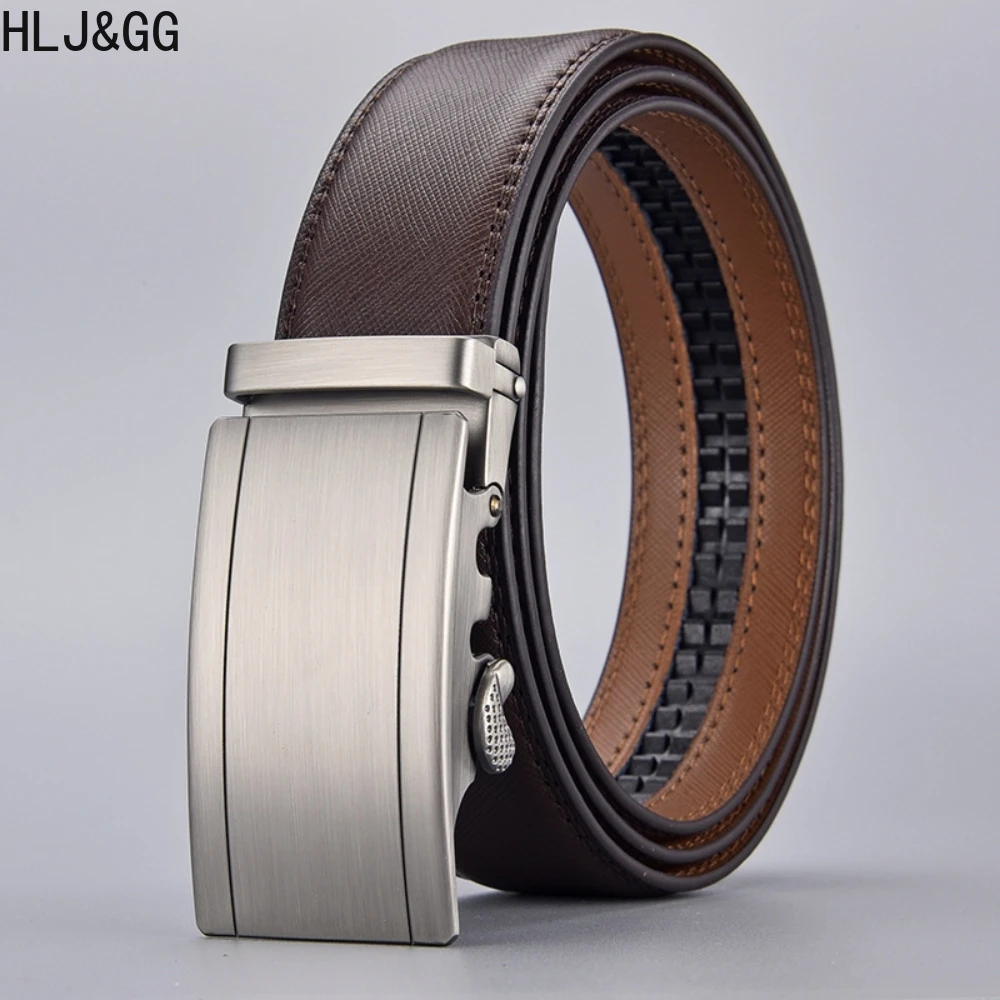 HLJ&GG Brown Belts for Man's Simple and Versatile Automatic Buckle Man Belt Casual Split Leather Homme Jeans Pants Waistband New