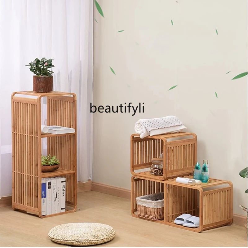 CXH Simple Wind Bay Window Storage Locker Multi-Layer Home Bedside Floor Wooden Shelf