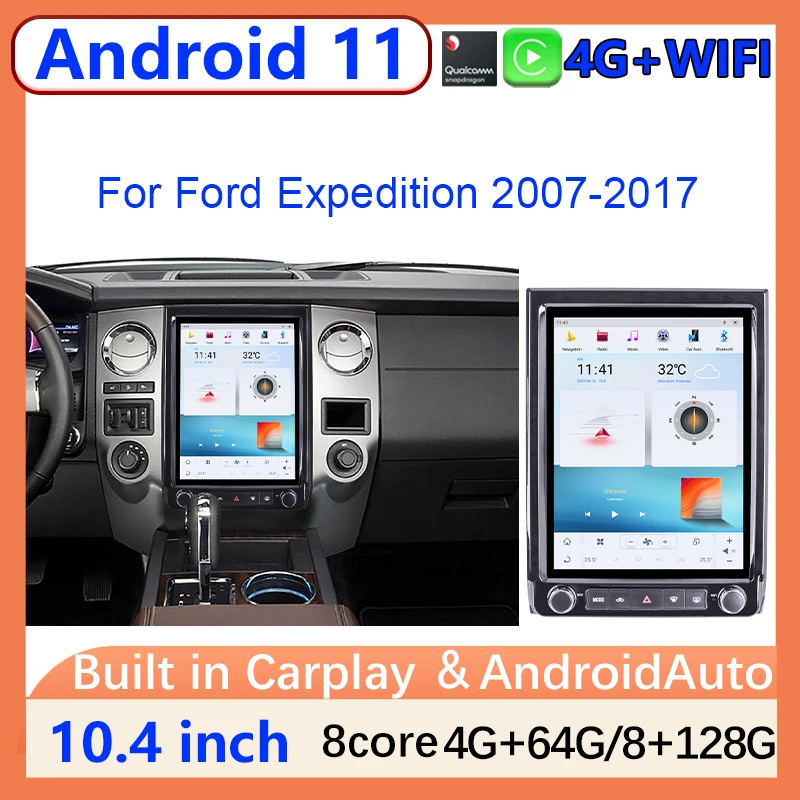 

12.1"Qualcomm Android 11 Car GPS Navigation For Ford Expedition 2007-2017 Radio Multimidia Player Carplay 4G DSP Vertical Screen