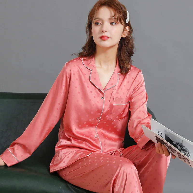 Spring and Summer Ice Silk Women Pajama Sets Free Shipping Long Sleeve Printing Night Clothes Thin Section Pijamas Set for Women