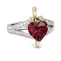 new trendy tow tone queen crown heart rings for women shine red cz stone inlay fashion jewelry engagement wedding party gift