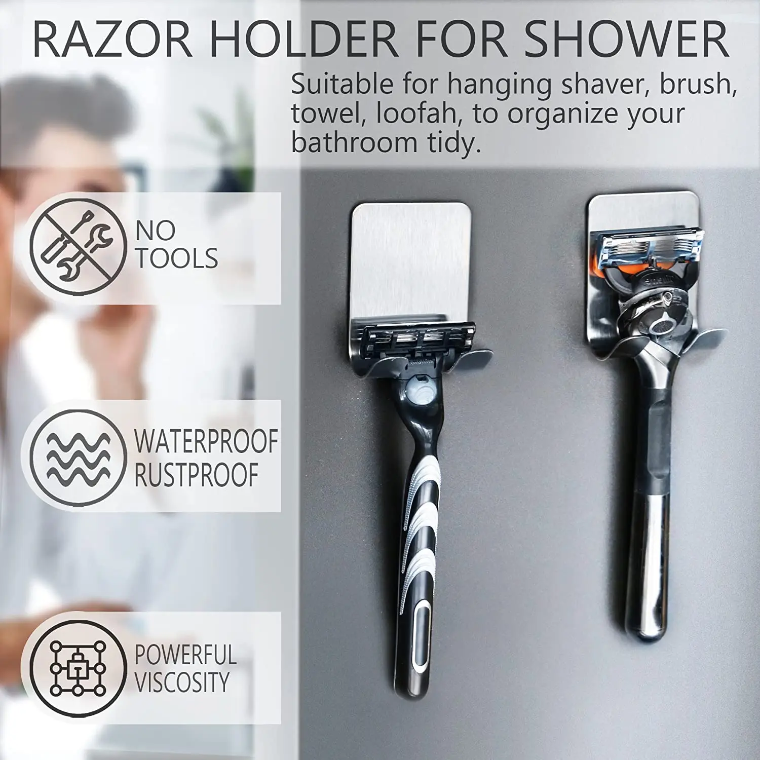 

Razor Holder for Shower, 4 Pack Stainless Steel Razor Holder Hooks, Waterproof Self-Adhesive Shaver Holder Hanger for Bathroom