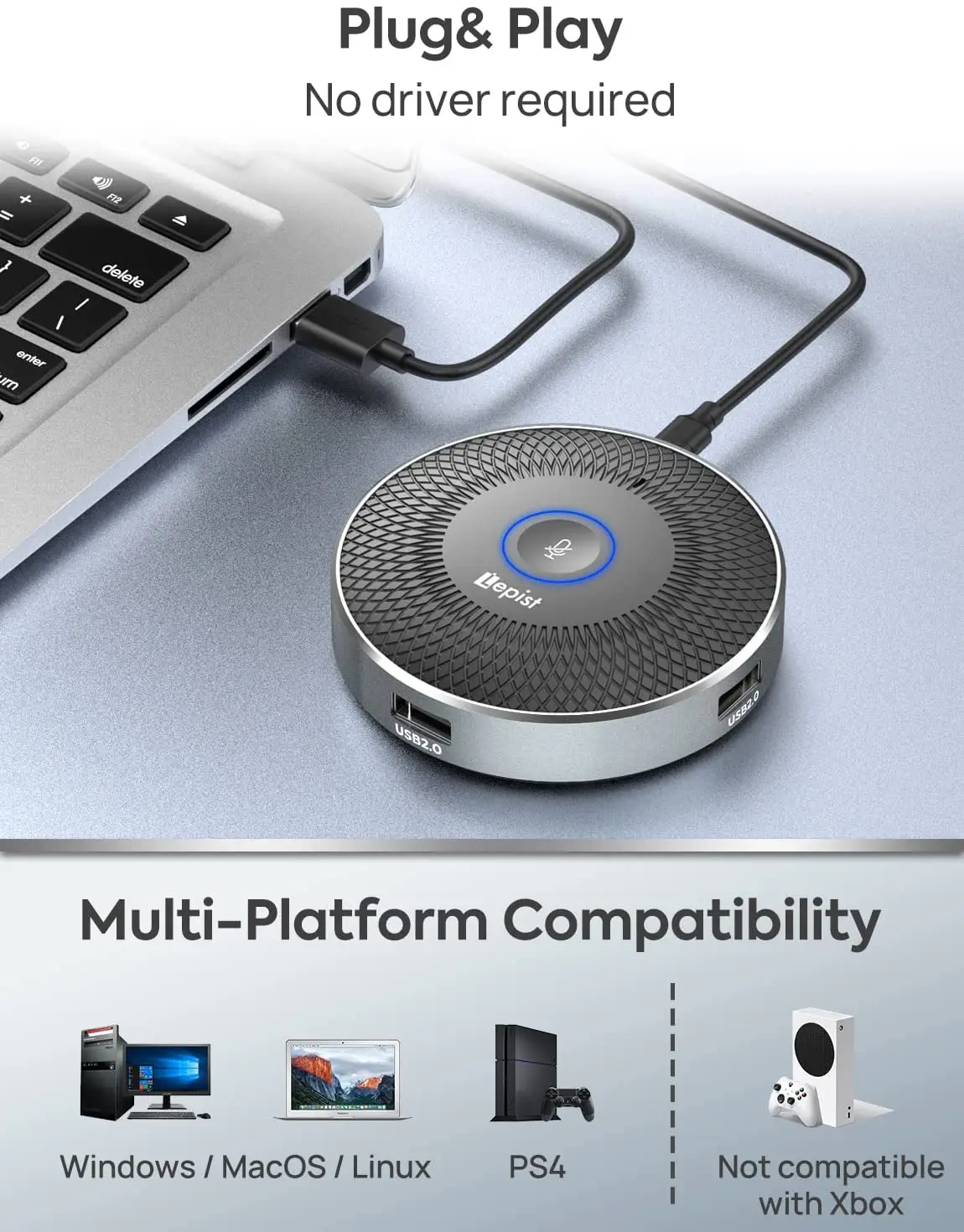 Фото Микрофон для конференций, портативный, 3 в 1, USB, всенаправленный, 360 °, для настольного компьютера, ноутбука, планшета, совещаний, микрофона в ... №2
