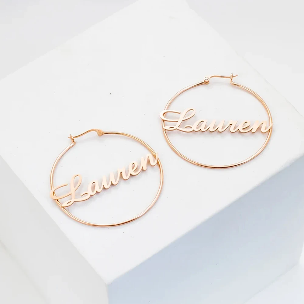 6cm Big Hoops Earrings Personalized Custom Name Earrings for Women Stainless Steel Jewelry Woman Luxury Designer Earrings A Pair