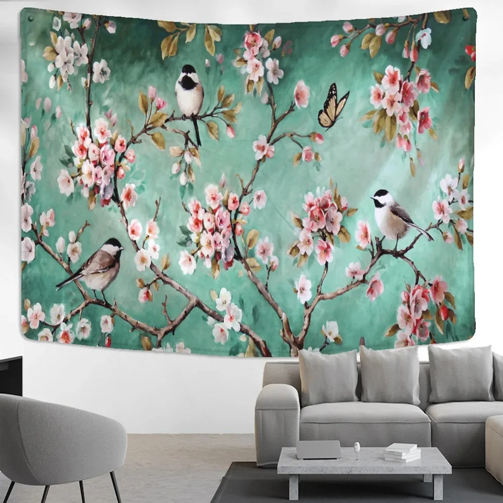Домашний Настенный декор гобелен цветок птица фон подвесная ткань офис гостиная