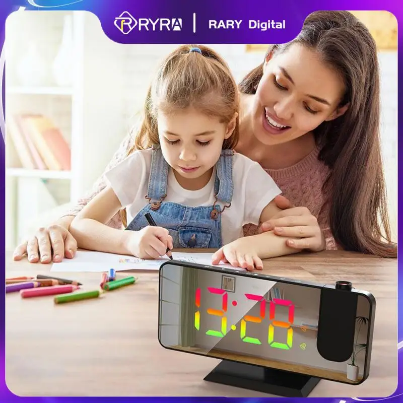 

Цифровой проекционный будильник RYRA, электронный будильник с проекцией FM-радио, проектор времени, прикроватные часы RGB для спальни