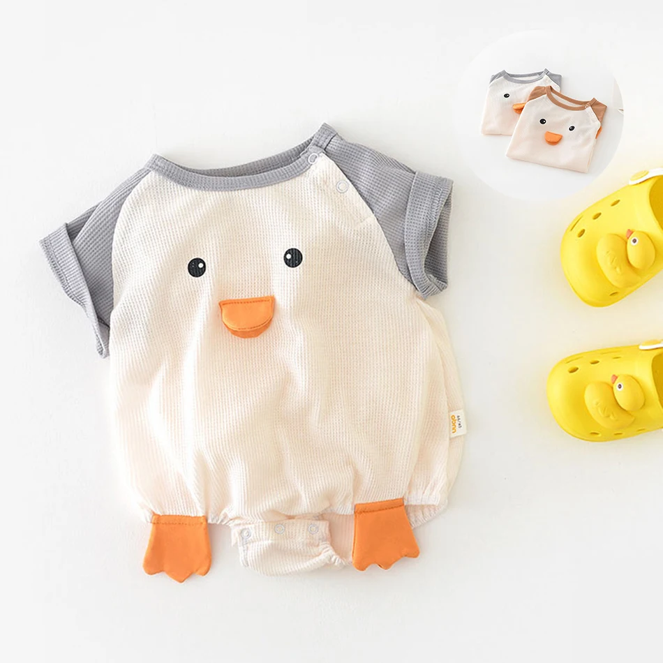 

Комбинезон с пуговицами для младенцев от 0 до 24 месяцев, детский летний цельный хлопковый комбинезон с пингвином для мальчиков и девочек с коротким рукавом, повседневный комбинезон для сна