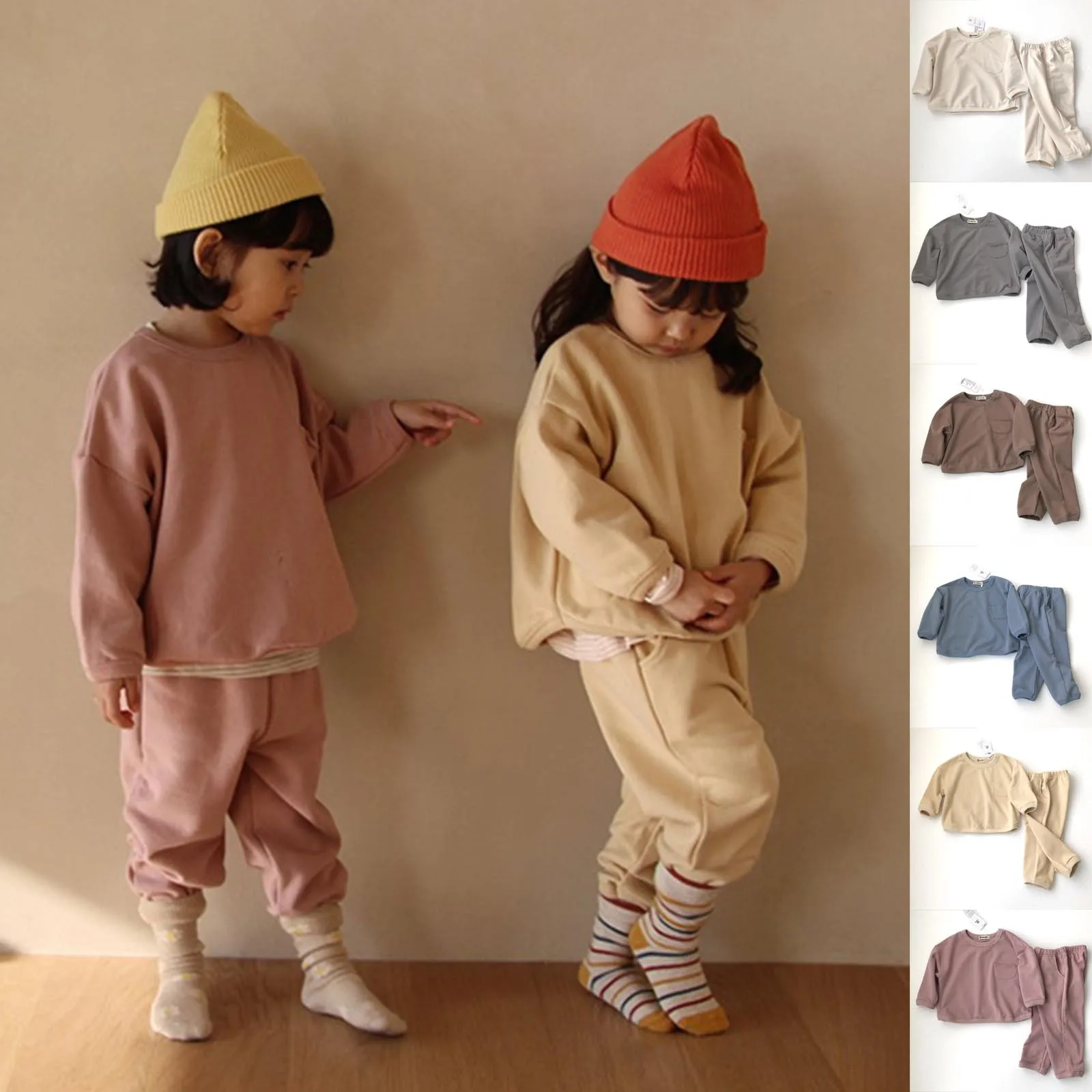 

Autumn Winter Boys Girls Sets Casual Pure Color Hoodie Suits Long Sleeve Clothes Korean Fashion Children Sports Suits 1-6 Years