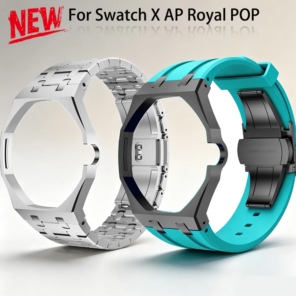 Фото Роскошный металлический/силиконовый набор для модификации Swatch X AP Royal POP: преобразуйте карманные часы в наручные, с корпусом, ремешком и браслетом. №1