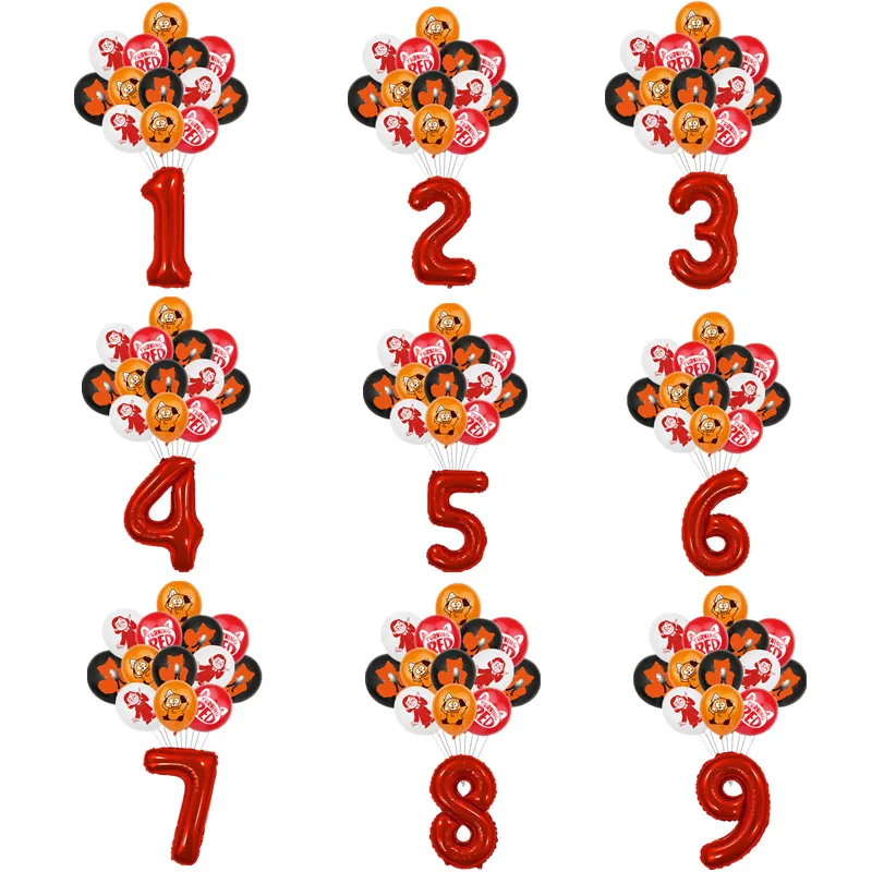 

Disney Cartoon Turning Red Theme Balloon Set Decoration Baby Shower Kids Birthday Party Red Panda Cake Topper Balloon Toy Supply