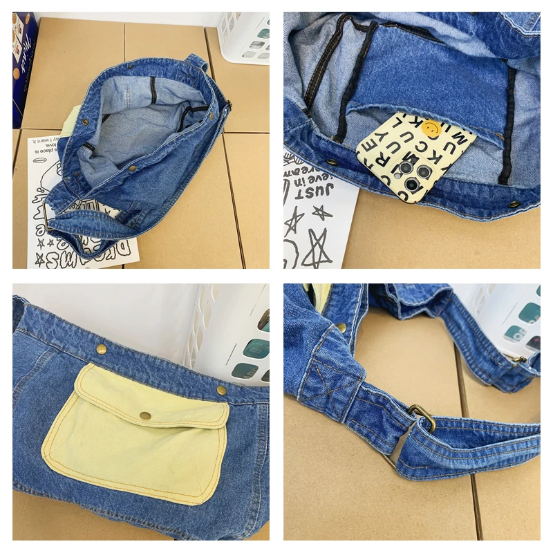 Patchwork Women's Bag 2022 Trend Denim Shoulder Bag Y2K Simple Shoppers Bag Large Capacity Messenger Bag Eco Bag Korean Student