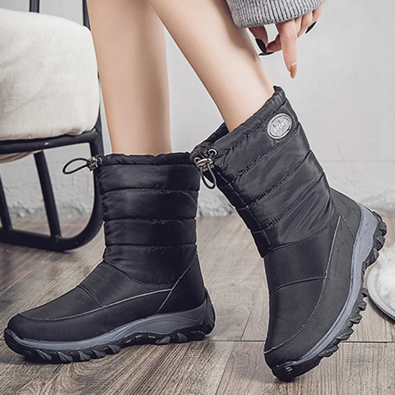 

Женские ботинки для снежной погоды, мягкая обувь для женщин, женская обувь без шнуровки на платформе, плюшевые водонепроницаемые ботильоны,...