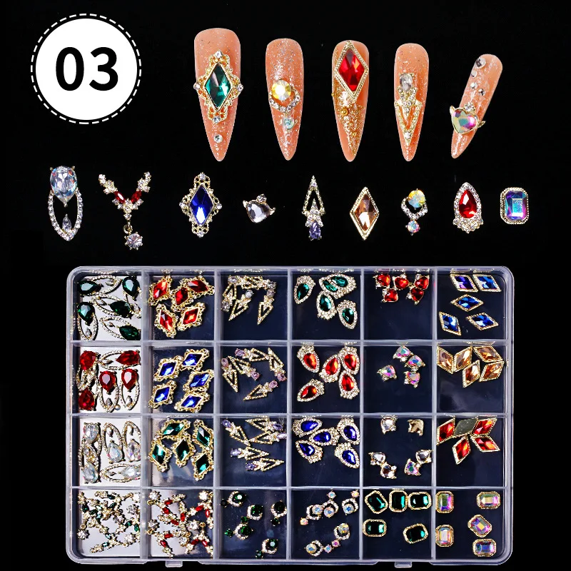 Alloy Nail Charms Gems 3D Metal Nail Art Rhinestones Diamonds Accessories Set Crystal Nail Decorations DIY Jewelry Nail Supplies
