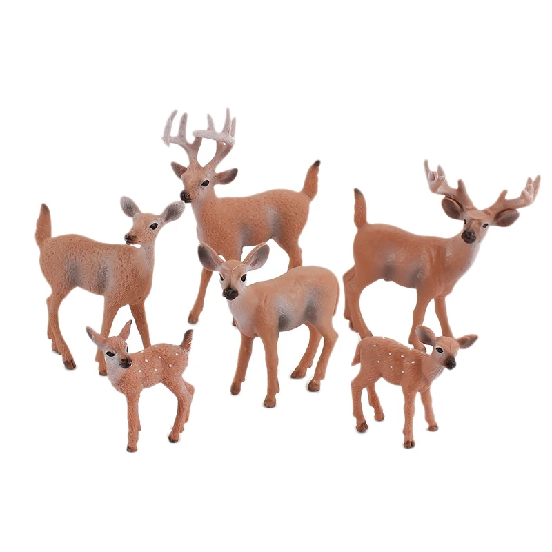 

6Pcs Simulation Wild Animal Model Whitetail Deer Collectible Figurine Action Figures Kids Toys Home Decor