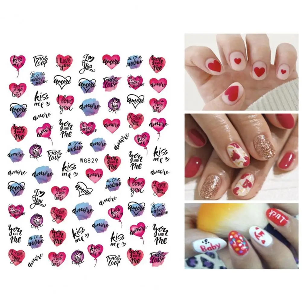 

Beautiful Cartoon Valentines Day Nail Patches Nail Accessories Hard to Fade DIY