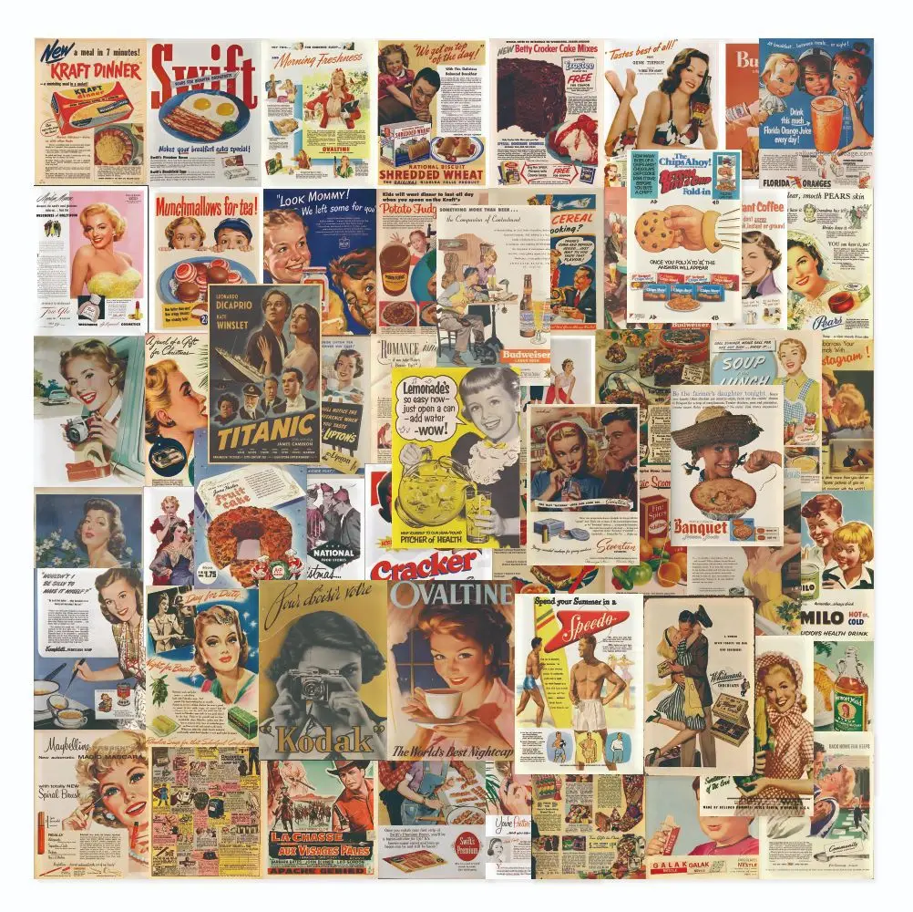 

10/30/60PCS Ins Retro Poster Magazine Stickers Vintage Decals DIY Luggage Skateboard Laptop Phone Guitar Car Sticker Kids Toy