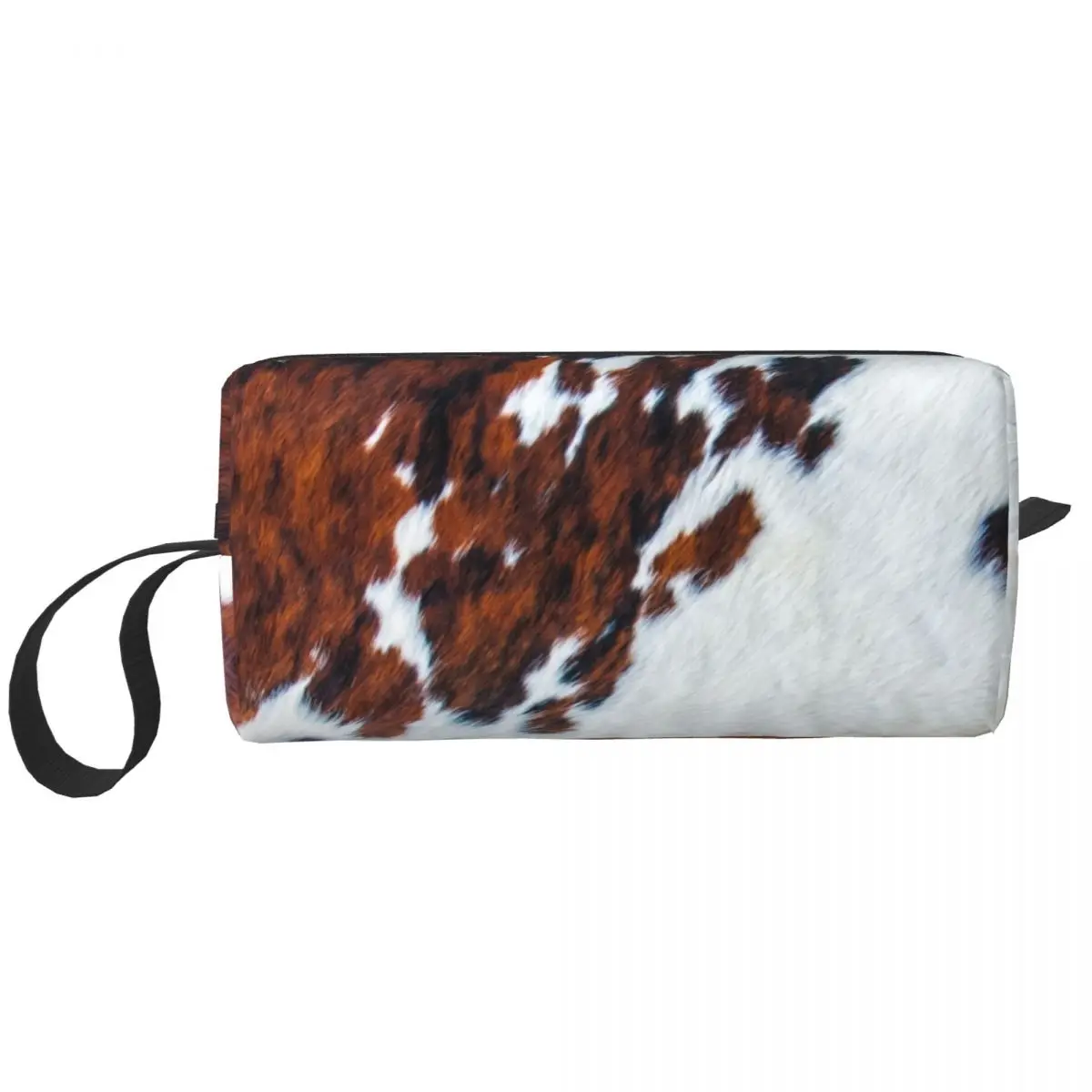

Rustic Cow Faux Fur Skin Leather Cosmetic Bag Animal Cowhide Texture Toiletry Makeup Organizer Ladies Beauty Storage Dopp Kit