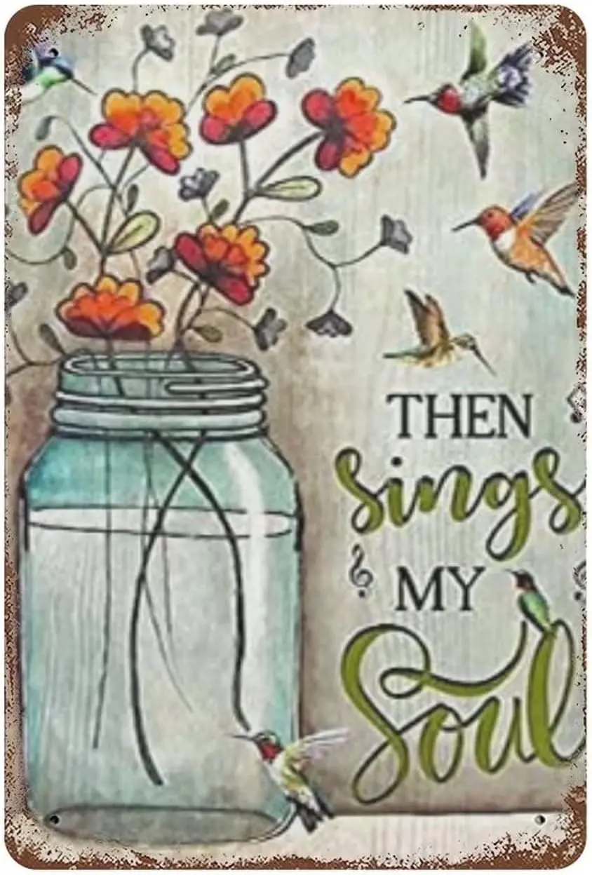 Krouterebs Retro Metl Tn Sgn Hummngbrd Then Sngs My Soul Wll Плакат Rustc Decor Plte Vntge Plque